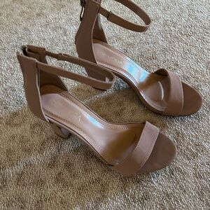 TOP Moda Women's Nude Ankle Strap Block Heels